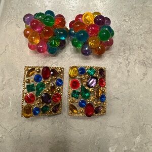 Colorful Beaded Earrings Clip Ons